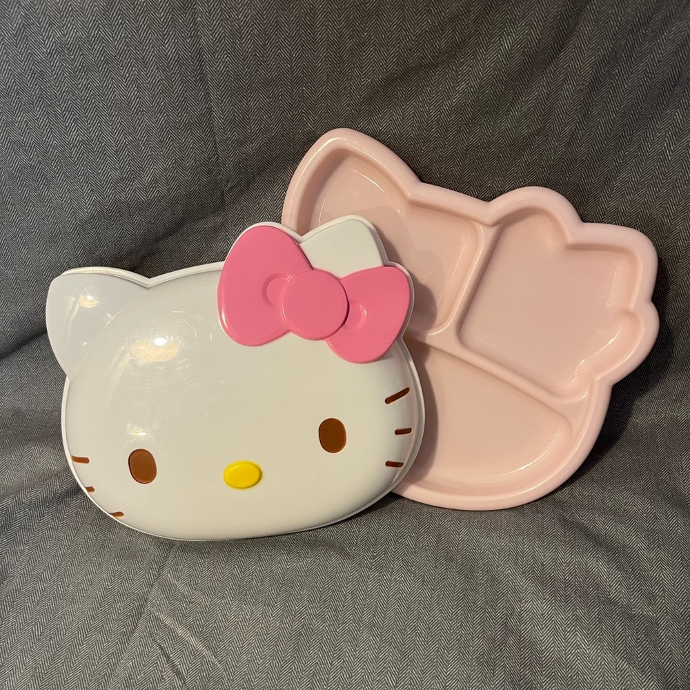 Cute Hello Kitty Compartment Lunch Plate With Cover From Japan